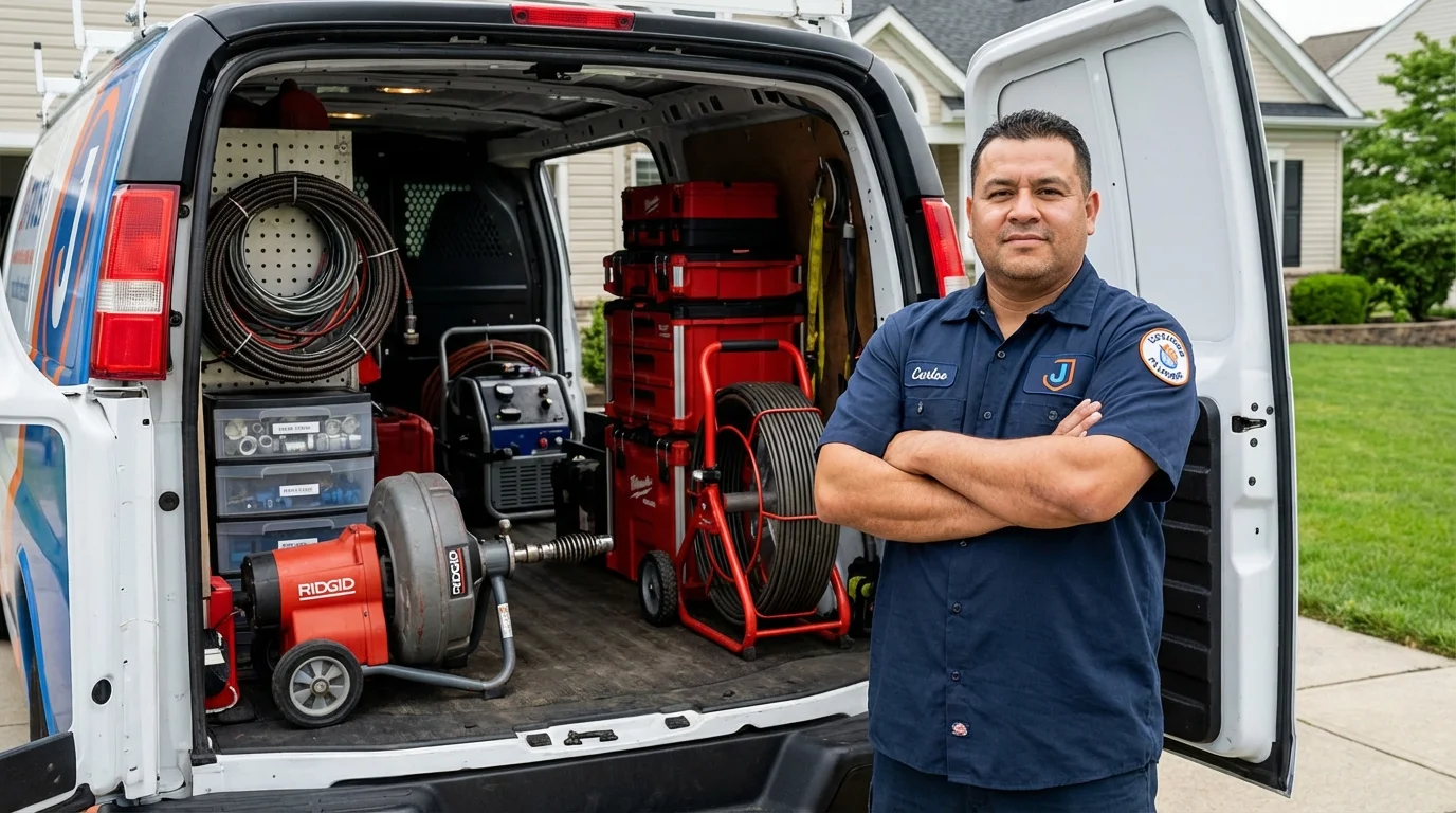 Professional drain cleaning equipment and Johns Plumbing LLC plumber in Trempealeau
