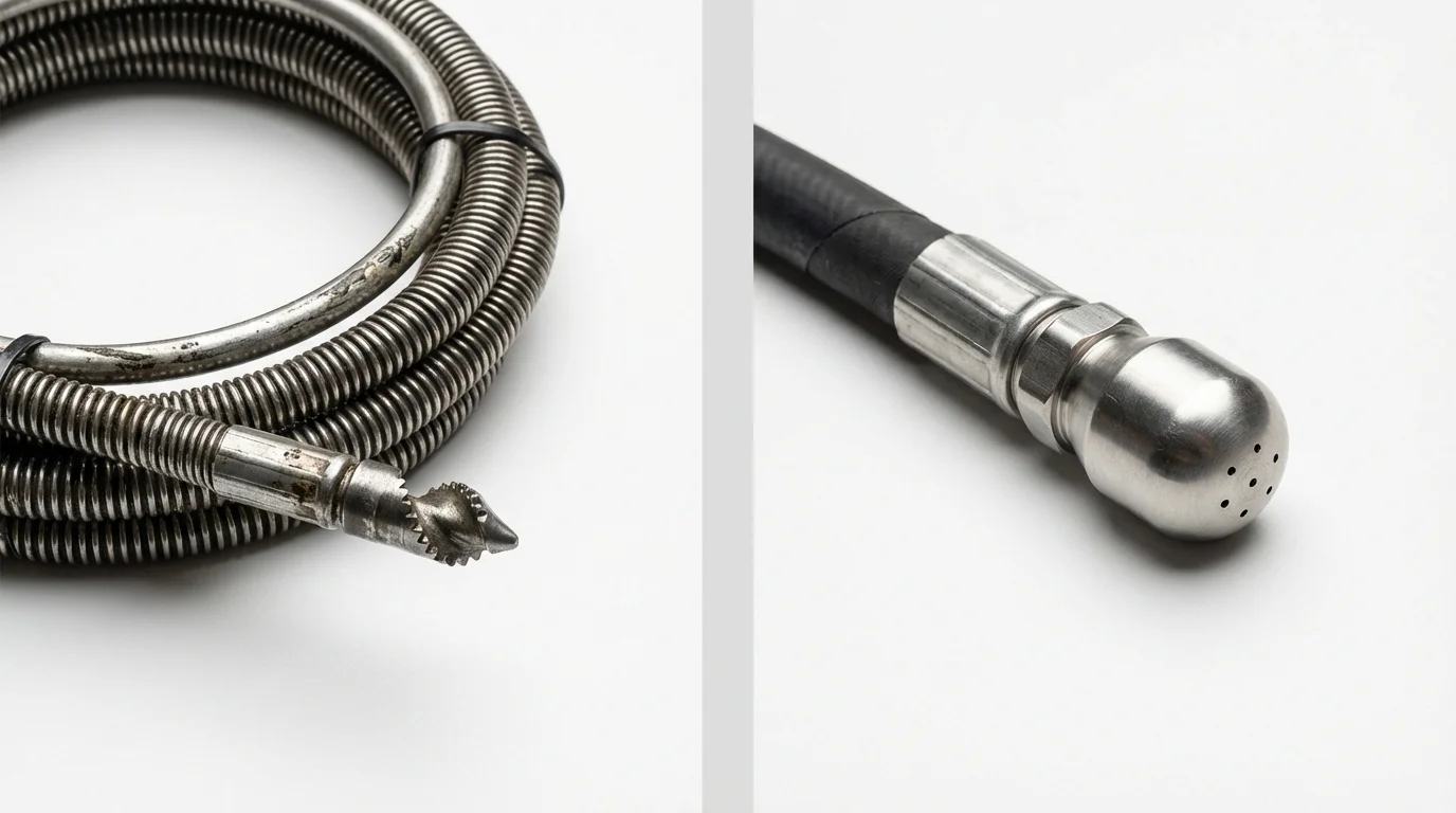 Drain snake cable and hydro jetting nozzle used for drain cleaning in Trempealeau, WI