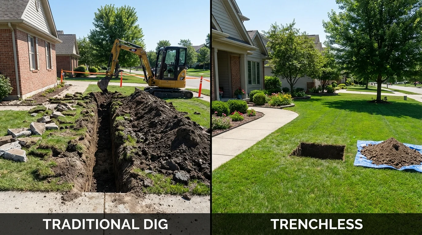 Trenchless sewer repair with minimal yard damage versus traditional excavation in Trempealeau, WI